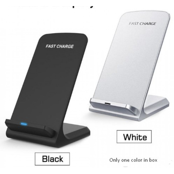 Quick Charge 10W Wireless Fast Charger black, 2 Coils Stand Pad Qi