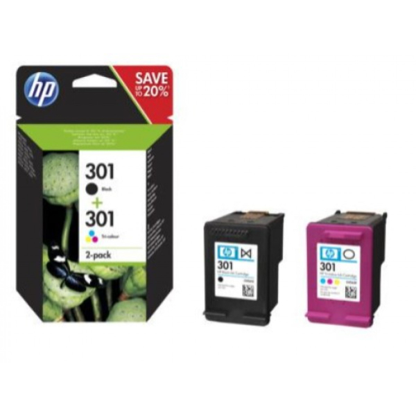 HP 301 musta & 3-väritulostinmusteet