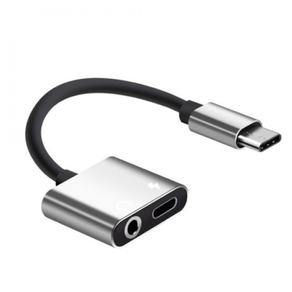 Smartte USB-C / C-type 3.5mm Aux adapteri latausportilla (hopea)