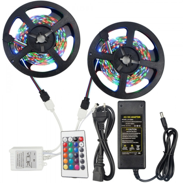 Smartte YWXLight 10m (2x5m) SMD 2835 vedenpitävä RGB LED valonauha, Kaukosäädin, 12V/5A Virtalähde