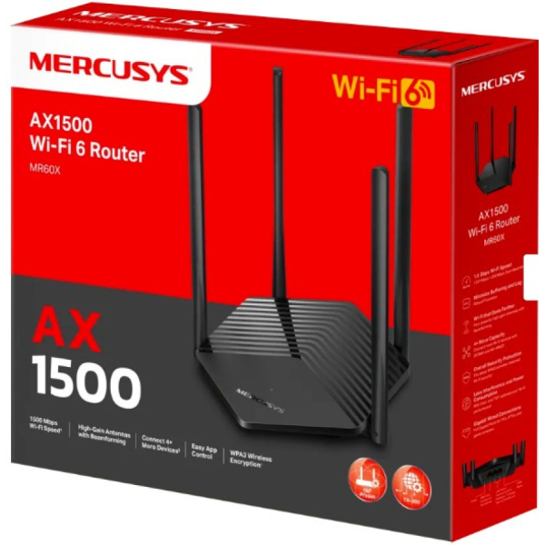 TP-Link Mercusys AX1500 langaton Easy Mesh reititin WIFI 6, Gigabit Ethernet Kaksitaajuus (2,4 GHz/5 GHz)  rj-45
