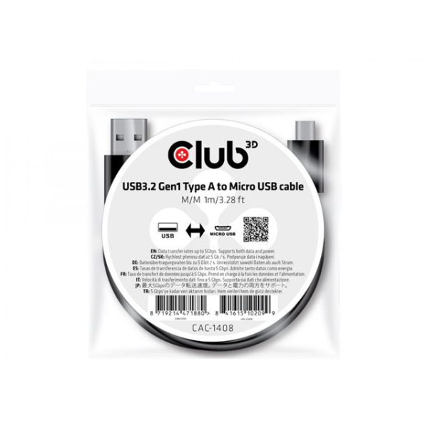 CLUB 3D 1M USB-A To MicroUSB johto, Up To 5GBps Micro USB