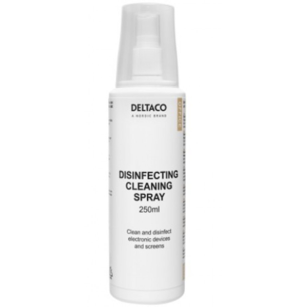 DELTACO desinfioiva puhdistussuihke, 250 ml, soveltuu erityisesti näyttöjen puhdistukseen.