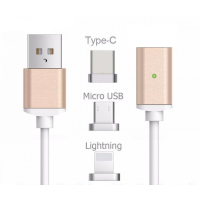 Magneettinen Latausjohto USB-C / Micro USB / Lightning Kultainen