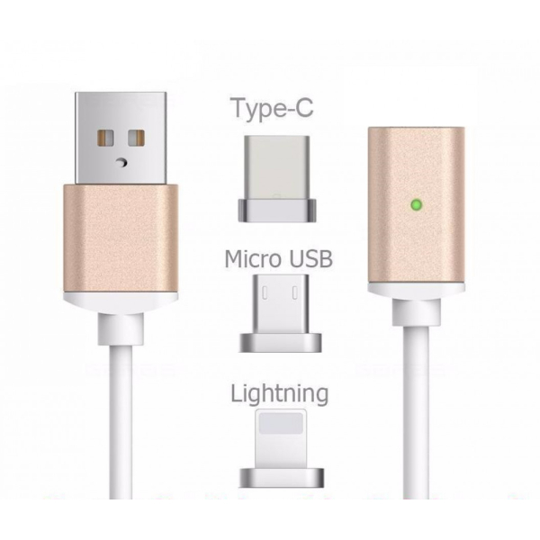 Magneettinen Latausjohto USB-C / Micro USB / Lightning Kultainen