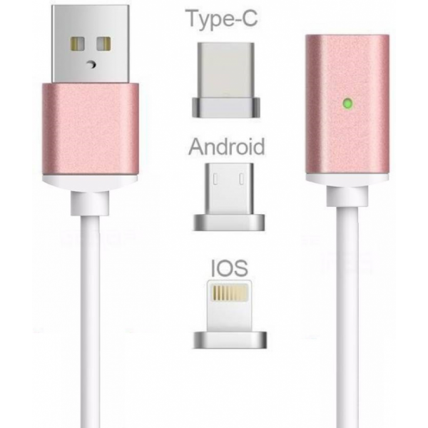 Magneettinen Latausjohto USB-C / Micro USB / Lightning Ruusukulta