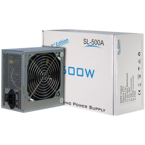 Inter-Tech SL-500A - 500 Watt - 120 mm - 80 Plus, ATX virtalähde