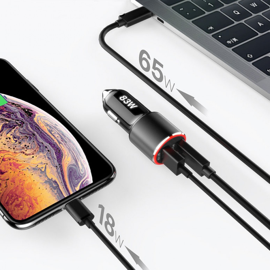 Usams 65W+30W / PD3.0 + QC3.0 autolaturi, USB-C / USB-A, 95W - Image 3