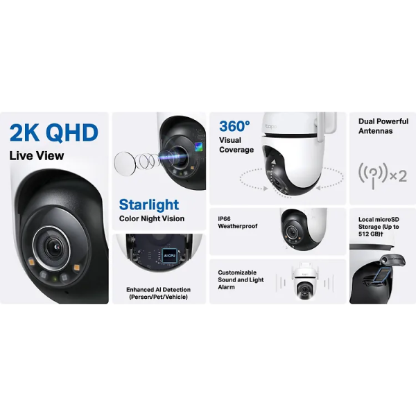 TP-LINK Tapo 2K C520WS valvontakamera ulko ja sisäkäyttöön, Wi-Fi + ethernet rj45 - Image 2