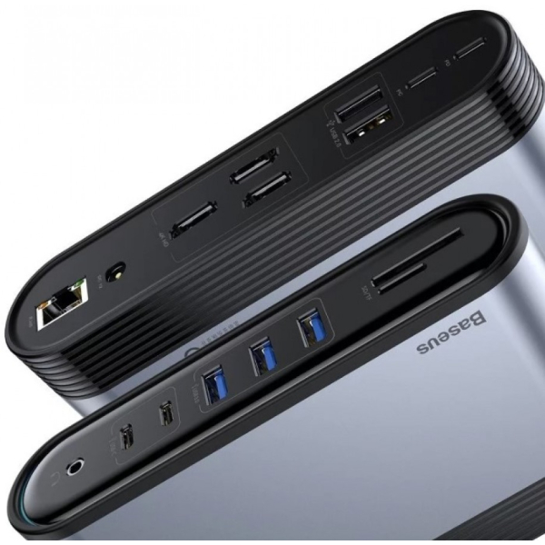Baseus 17-in-1 Universal Hub, RJ45, 3x HDMI, 2x USB 2.0, PD+PC, kuuloke, 2x USB-C, 3x USB 3.0, Telakka tietokoneille, Maceille, iMacille, Mac Mini/Studio- ja Chromebookeille