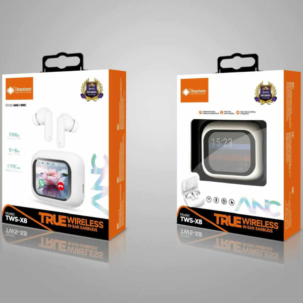 Deepbass TWS‑X8 nappikuulokkeet, kotelo kosketusnäytöllä - Image 2