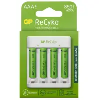 GP Laturi + 4x AAA 850mAh NiMH akkuparisto, laturi lataa myös AA paristot