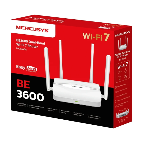 TP-link Mercusys BE3600 kaksitaajuus Wi-Fi 7 reititin, 688 Mbps @ 2,4 GHz + 2880 Mbps @ 5 GHz, MR25WBE