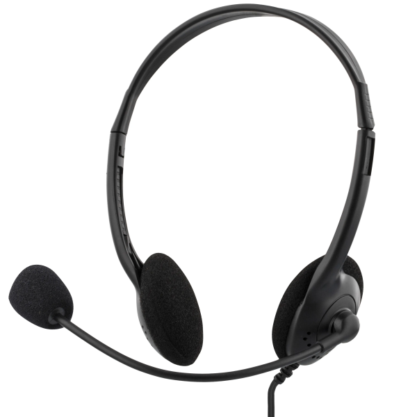 DELTACO stereo headset ja mikrofoni, 2x3.5mm, äänensäätö kaapelissa, 2m kaapeli, musta