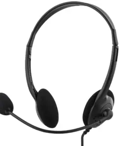 DELTACO stereo headset ja mikrofoni, 2x3.5mm, äänensäätö kaapelissa, 2m kaapeli, musta