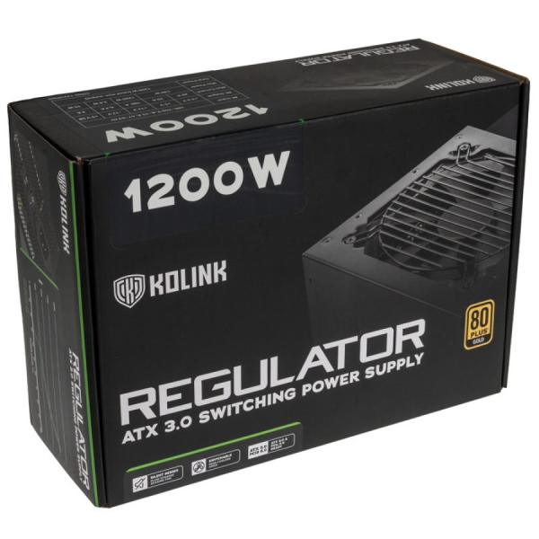 Kolink 1200W ATX3.0 PCIe 5.0 ATX virtalähde, 80 Plus Gold, musta