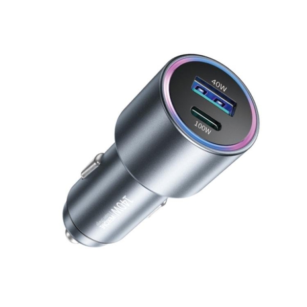 WK WP-C65 140 W USB / Type-C 100W + USB-A 40W  pika-autolaturi (tummanharmaa metalli)