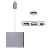Smartte USB-C / Type-C 3.1 uros -> USB-C 3.1 naaras, HDMI naaras ja USB 3.0 naaras -sovitin (harmaa)