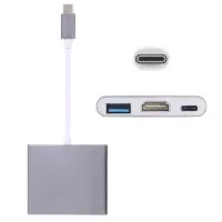 Smartte USB-C / Type-C 3.1 uros -> USB-C 3.1 naaras, HDMI naaras ja USB 3.0 naaras -sovitin (harmaa)