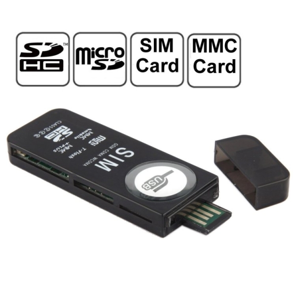 Smartte USB-kortinlukija, tukee SD-, MMC-, SIM- ja TF-kortteja (musta)