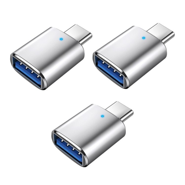 Smartte USB 3.0 naaras -> USB-C / Type-C uros OTG-sovitin merkkivalolla (hopea)