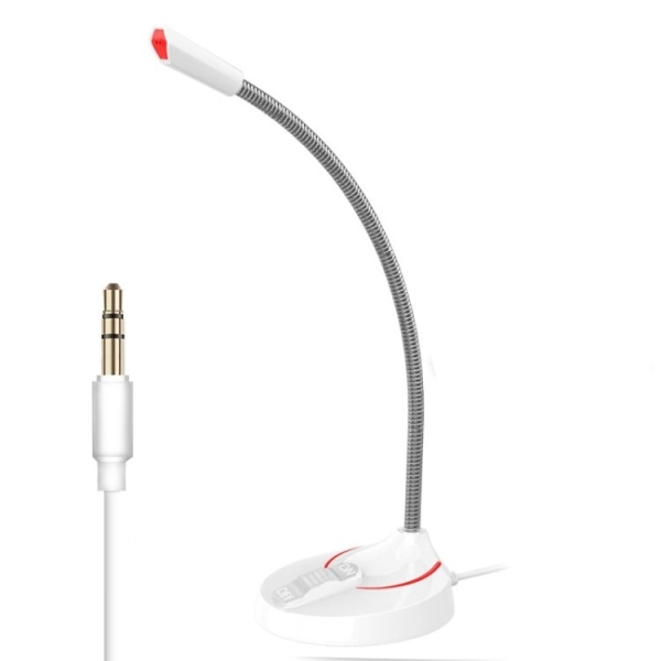 Smartte F12 metallisella joutsenkaulalla varustettu pöytämikrofoni, 3,5 mm plugi (valkoinen)