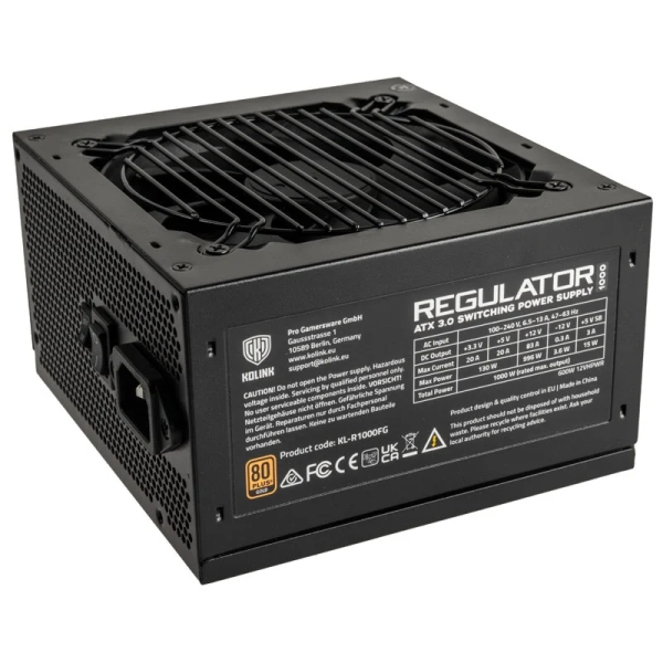 Kolink 1000W ATX3.0 PCIe 5.0 virtalähde, 80 Plus Gold, musta